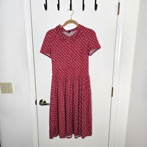 Lapis Red Printed Short-Sleeve Midi Dress Small